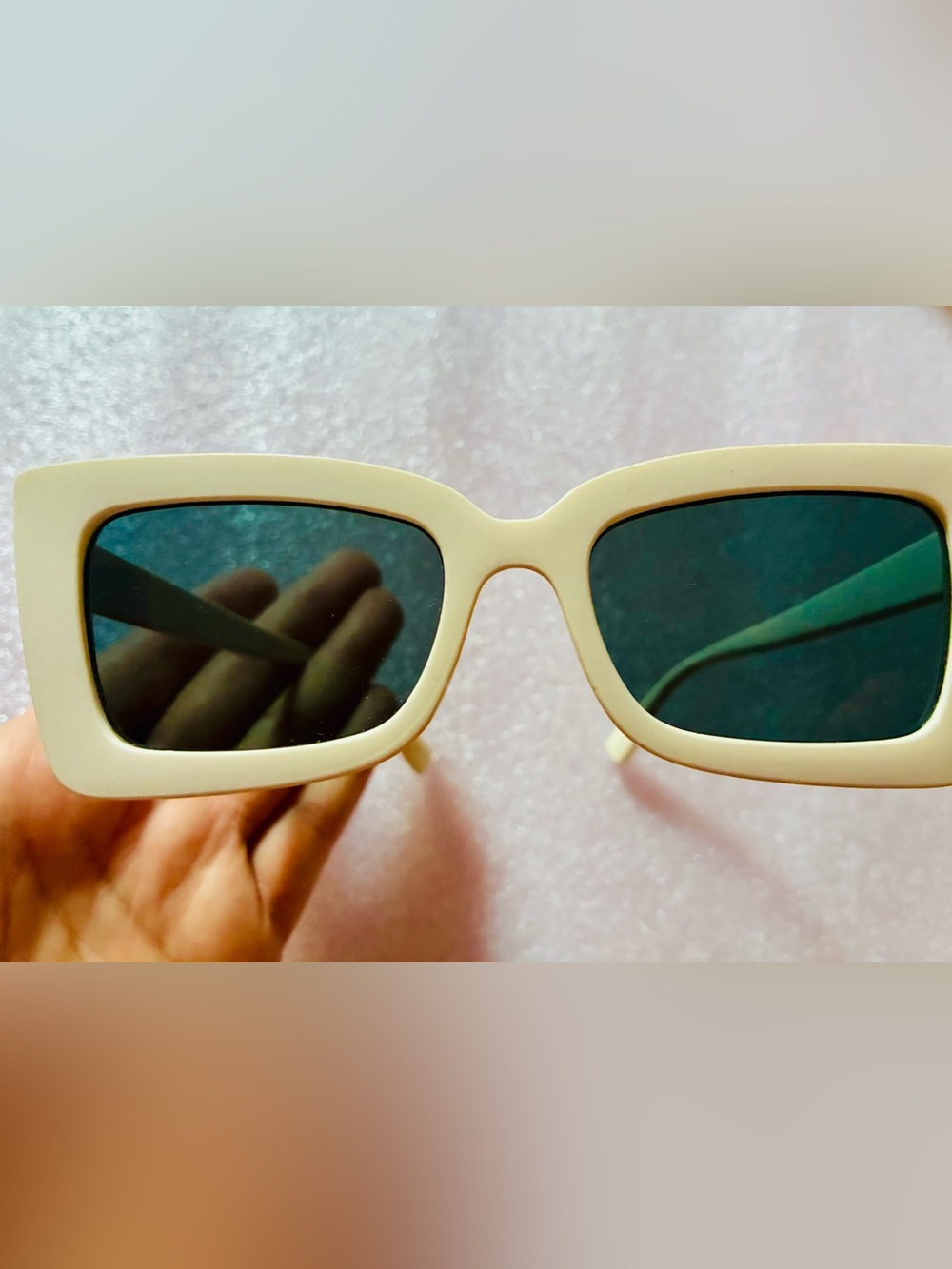 Minimalist White Rectangle Sunglasses with Dark Lenses